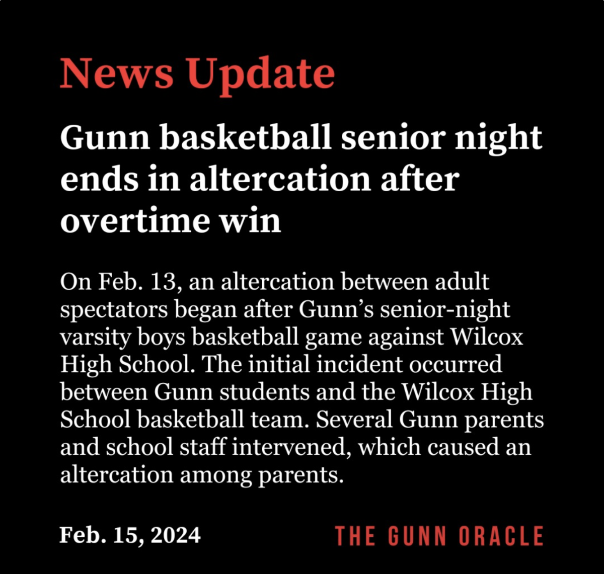 Gunn basketball senior night ends in altercation after overtime win