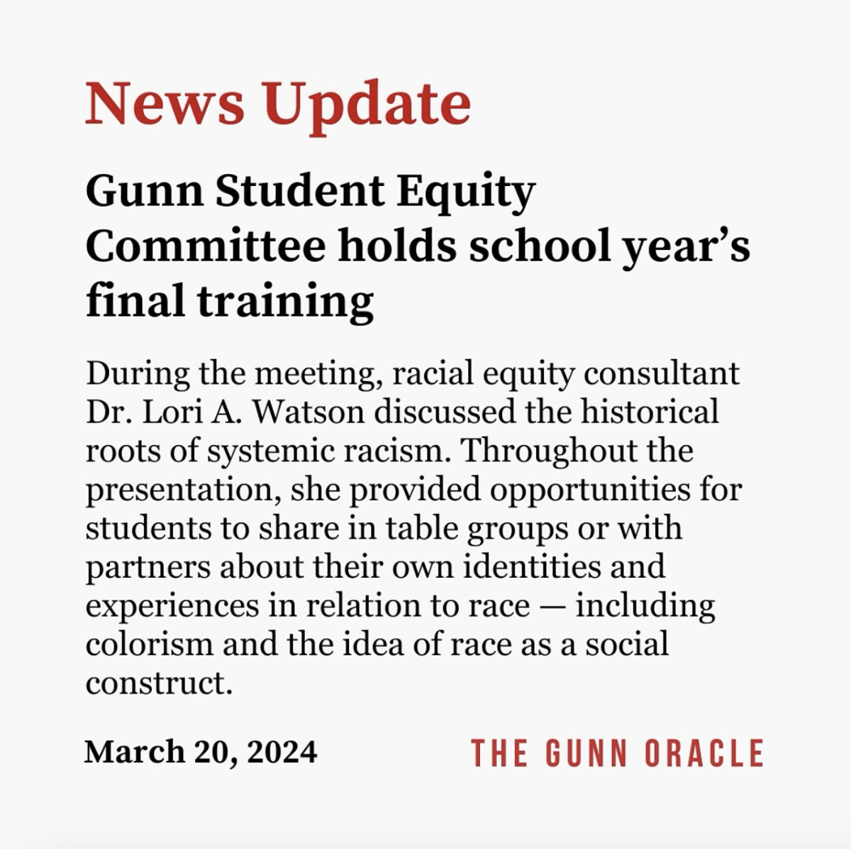 Gunn Student Equity Committee holds school years final training