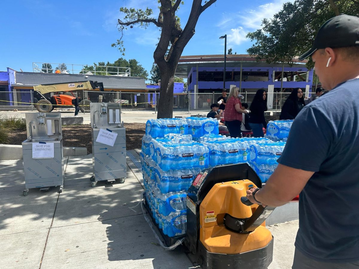 During lunch on the Senior Quad, staff distributed water bottles. 
