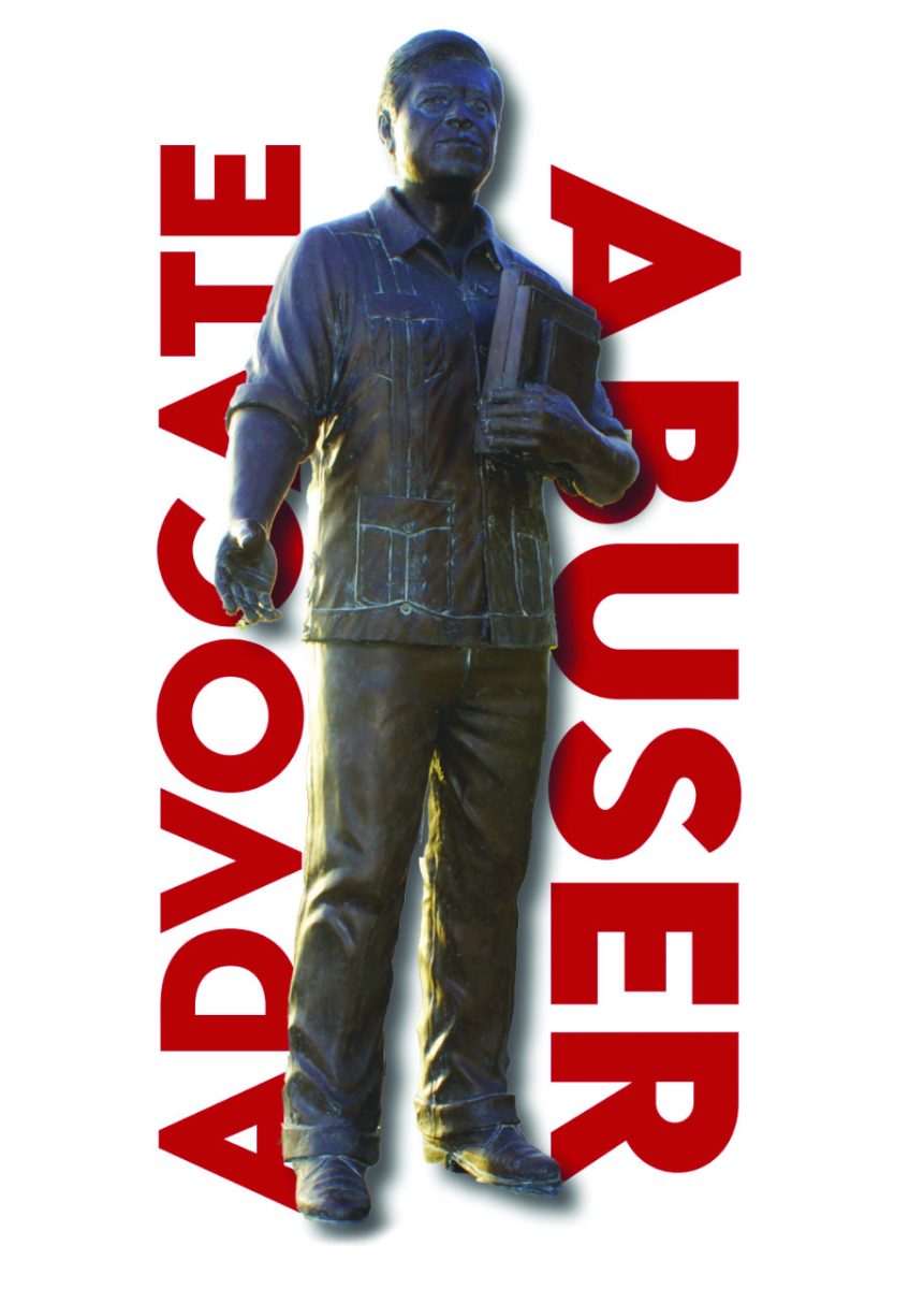 This statue of Cesar Chavez stood in Cesar E. Chavez Memorial Park in San Fernando, Calif. The city removed it on March 19 in response to his sexual abuse allegations.
